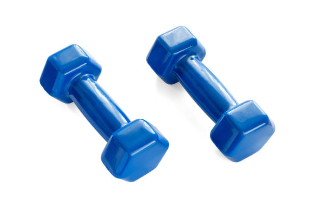 istock Two dark blue dumbbells isolated on white background with a clipping path. 1270675233