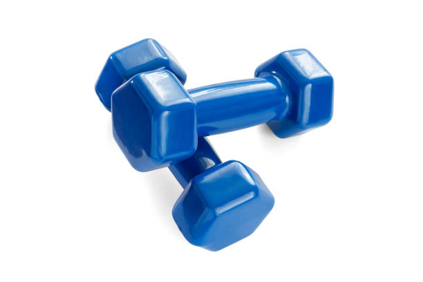 istock Two dark blue dumbbells isolated on white background with a clipping path. 1270675249