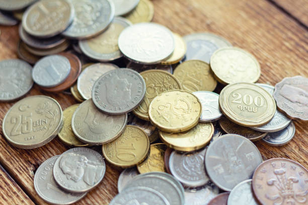 istock coins old rusty brass euro Seychelles Bulgaria China Germany pile pack heap stack on a wooden background finance economy investment savings concept mock up selective focus close up 1270678845