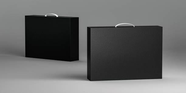 istock set of 2 black Kraft Box With Handle Mockup isolated, 3d render 1270687108