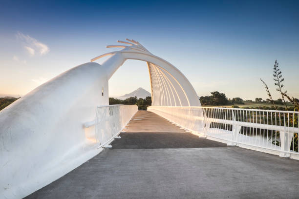 Te Rewa Rewa bridge with mountain in the background in New Plymouth, Taranaki, New Zealand