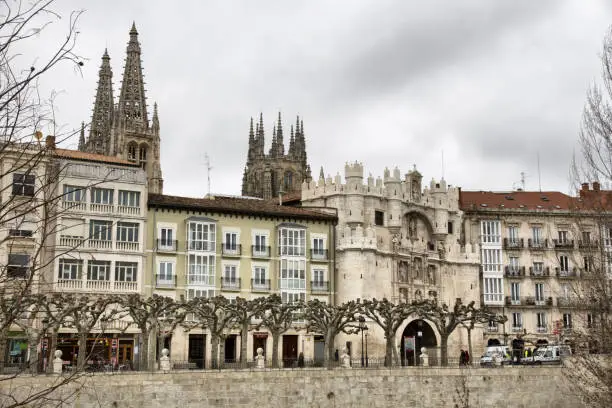 Santa Maria arch with the cathedral in the background in Burgos, Spain in Burgos, CL, Spain