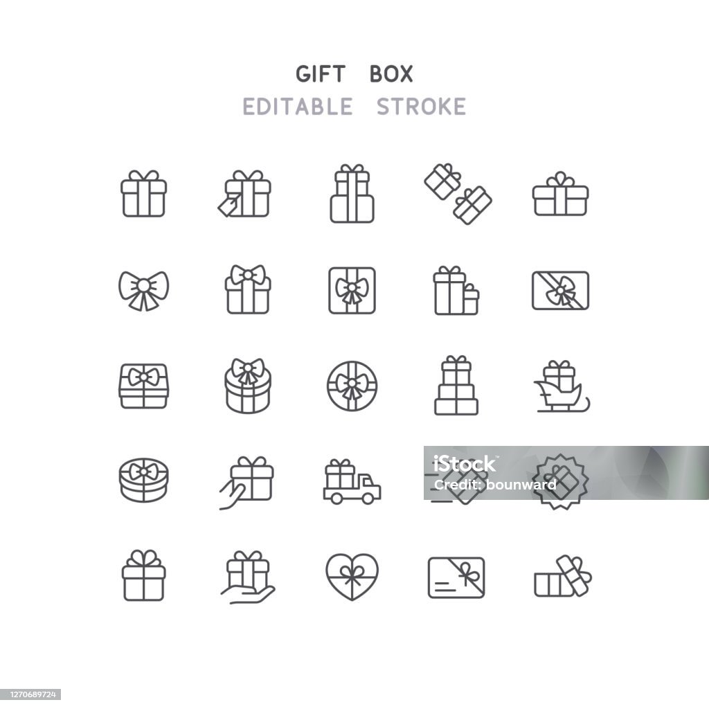 Gift Box Line Icons Editable Stroke Set of gift box line vector icons. Editable stroke. Gift stock vector
