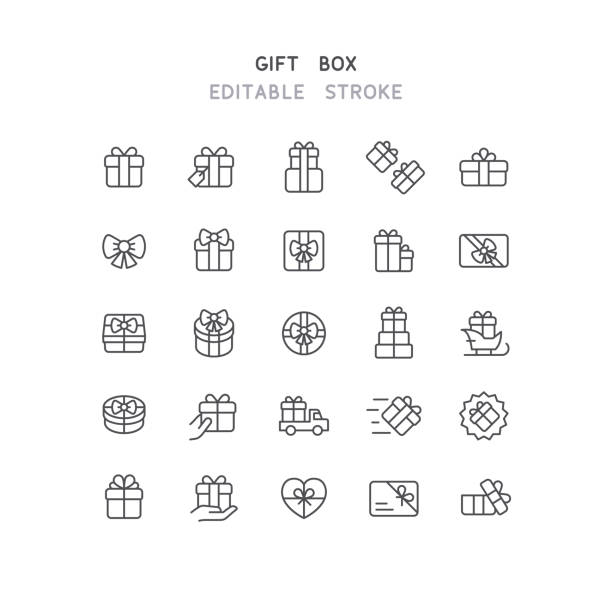 Gift Box Line Icons Editable Stroke Set of gift box line vector icons. Editable stroke. gift wrap and ribbons stock illustrations