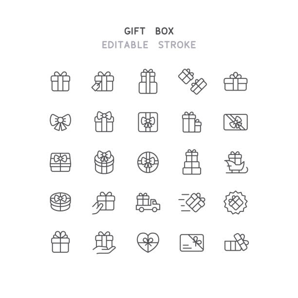 Gift Box Line Icons Editable Stroke Set of gift box line vector icons. Editable stroke. open letter icon stock illustrations