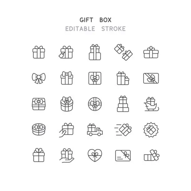 Vector illustration of Gift Box Line Icons Editable Stroke