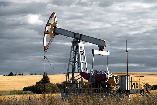Vaca Muert, Argentina – November 06, 2015: The oil pumps in the field