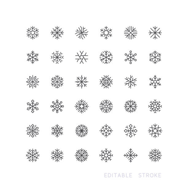 ilustraciones, imágenes clip art, dibujos animados e iconos de stock de snowflake line icons trazo editable - snow