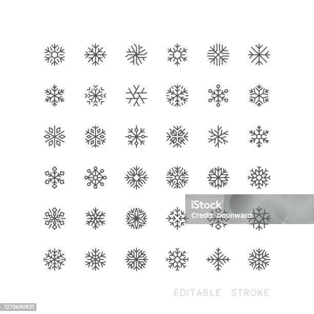 Icona Linea Fiocco Di Neve Tratto Modificabile - Immagini vettoriali stock e altre immagini di Fiocco di neve - Fiocco di neve, Vettoriale, Icona