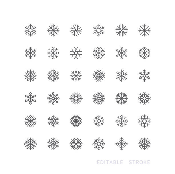 Snowflake Line Icons Editable Stroke Set of snowflake line vector icons. Editable stroke. christmas christmas ornament backgrounds snow stock illustrations