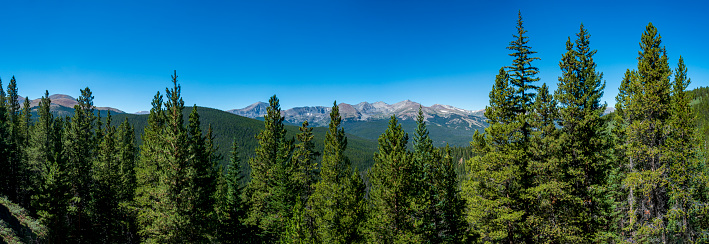Panorama of Breckenridge, Colorado as seen from Boreas Pass Road in Summit County, Colorado.