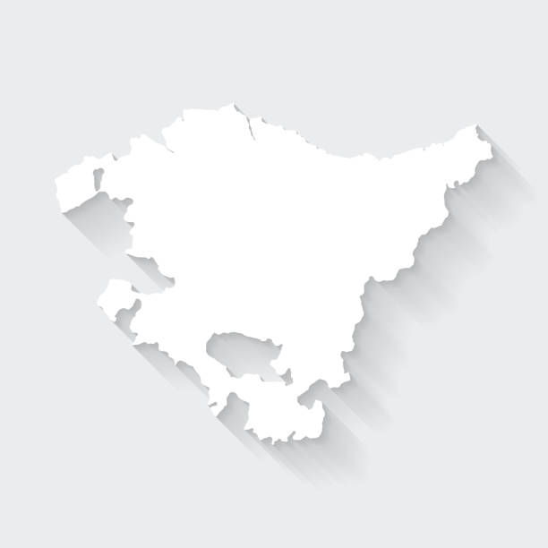 ilustraciones, imágenes clip art, dibujos animados e iconos de stock de mapa del país vasco con larga sombra sobre fondo en blanco - diseño plano - bilbao