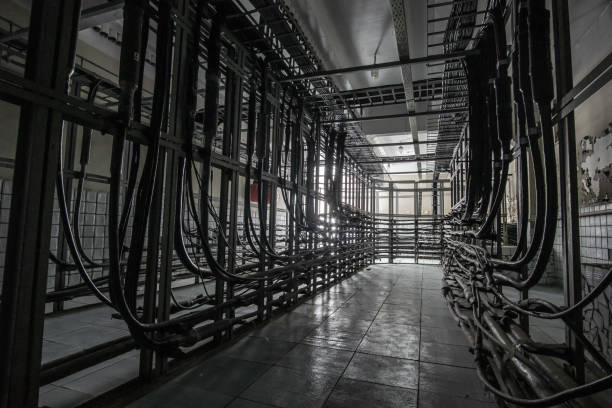 istock Cable cabinet with many cables. Cable cabinet of automatic telephone exchange. 1270696021