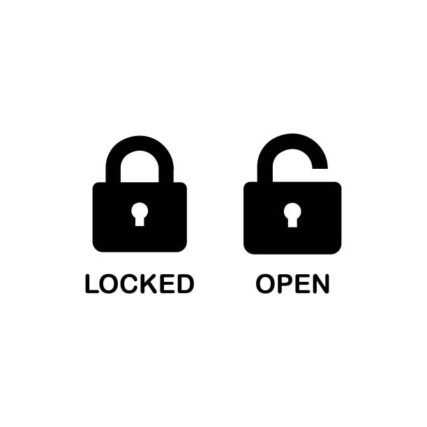 ilustrações, clipart, desenhos animados e ícones de ícone de bloqueio com posição de exibição bloqueada e aberta - safety pin closed open isolated