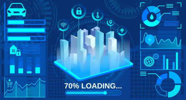 istock Isometric smart city construction project vector illustration, cartoon blue modern futuristic engineer smart interface concept 1270702071