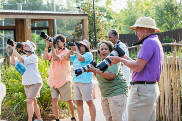 istock Group of seniors on sightseeing tour with cameras 1270703155