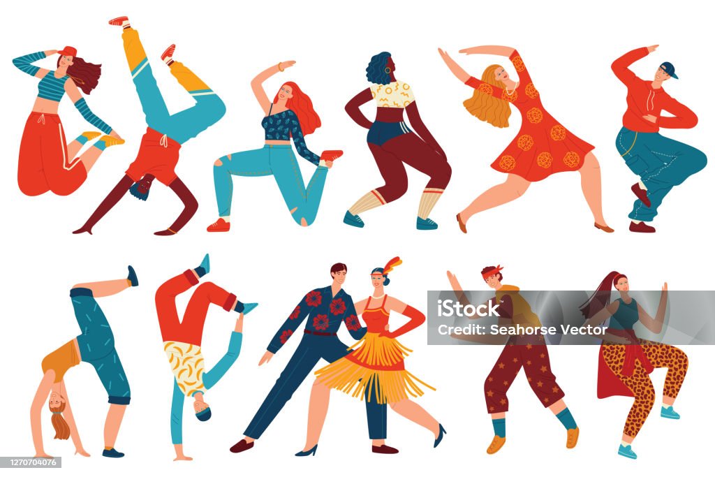 People Dance Vector Illustration Set Cartoon Flat Woman Man Dancer  Characters Collection With Teenagers Dancing Hip Hop Twerk Stock  Illustration - Download Image Now - iStock