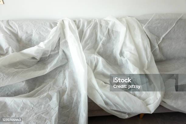 Sofa Covered With White Cloth In Homedecoration Stock Photo - Download Image Now - Apartment, Chair, China - East Asia