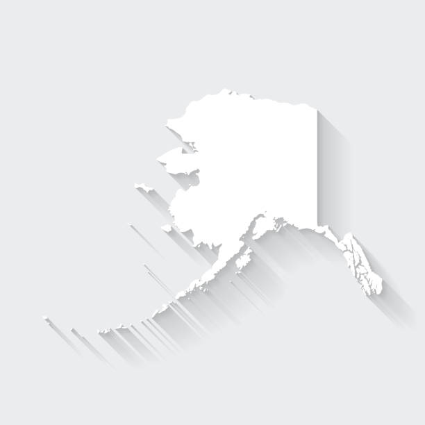 Alaska map with long shadow on blank background - Flat Design White map of Alaska isolated on a gray background with a long shadow effect and in a flat design style. Vector Illustration (EPS10, well layered and grouped). Easy to edit, manipulate, resize or colorize. alaska us state illustrations stock illustrations