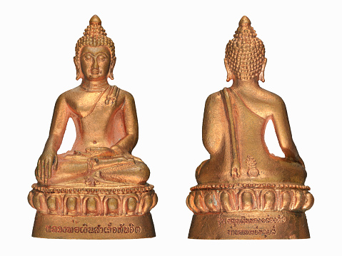 Small Buddha image or Thai amulet isolated on white background. /  Buddha statue isolated on white background.