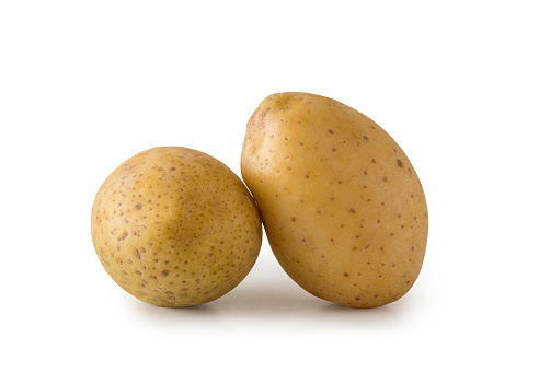 New potatoes, these are the Jersey Royal variety - studio shot with a white background