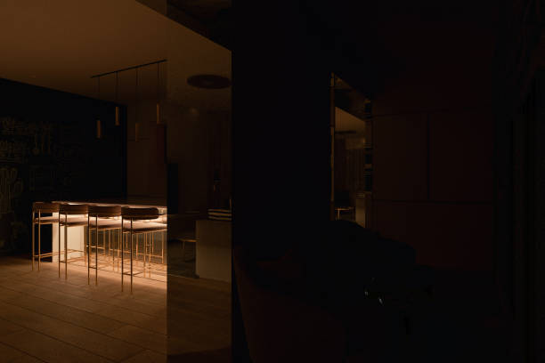 istock 3D illustration of a kitchen recreation zone with night lighting. 1270709520