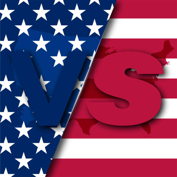 istock Presidential elections in America. Voting in US elections. Confrontation, struggle between parties and presidential candidates. Banner with American flag background and American borders. Vector 1270719737