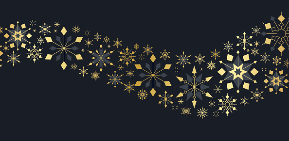 Elegant modern gold and black snowflake snow flowing background.
