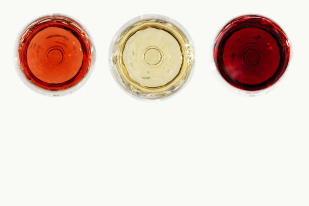 red, pink and white wine top view. winery, degustation concept. - foods and drinks clothing garment household equipment imagens e fotografias de stock