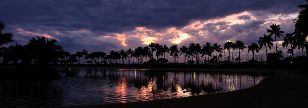Panorama photo of Hawaii beach's sunset stock photo