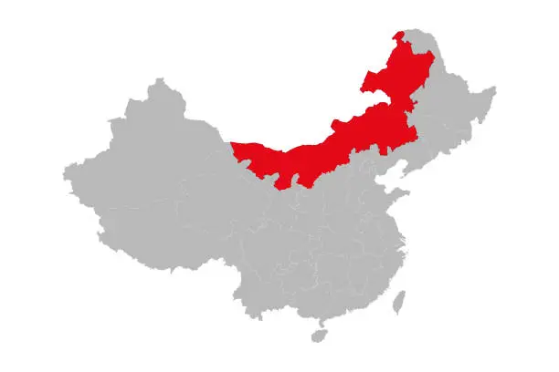 Vector illustration of Nei mongol province highlighted on china map.