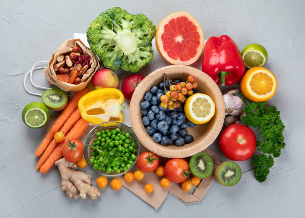 Foods high in vitamin C stock photo