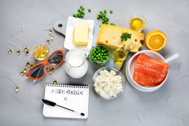 Foods rich in vitamin D Foods rich in vitamin D. Top view, Copy space, notebook vitamin rich stock pictures, royalty-free photos & images