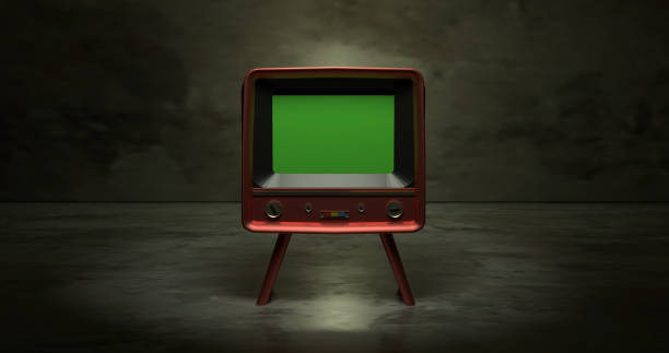Vintage TV Television Green Screen, old television vintage style Vintage TV Television Green Screen, old television vintage style, 3D Rendering chroma key stock pictures, royalty-free photos & images