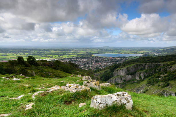 view from the top of Cheddar Gorge Landscaoe view from the top of Cheddar Gorge in Somerset cheddar gorge stock pictures, royalty-free photos & images