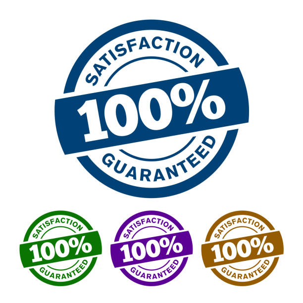 Simple and powerful 100% Satisfaction Guaranteed Stamp, Badge, Sticker, Icon vector illustration (eps 10) 100% SATISFACTION GUARANTEED badge will help the customer to understand that this product is well made and it will definitely meet their high expectation of usage. satisfaction stock illustrations