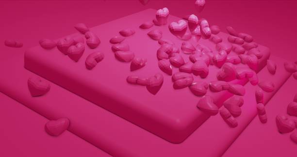 istock Pink glamor falling polygonal hearts. Valentines Day. event background. 3D rendering 3D illustration 1270740562