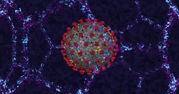 istock Coronavirus cell COVID-19 close up on neon molecular structure background. 3D rendering 3D illustration 1270741223