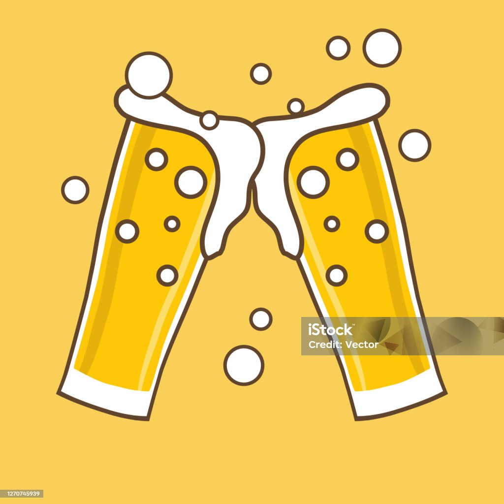 Ly Bia Hai Ly Bia Có Bọt Trên Nền Màu Vàng Vector Minh Họa Hoạt ...