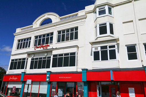 London, UK - April 8 2024: exterior view of Heal's furniture store on Tottenham Court Road