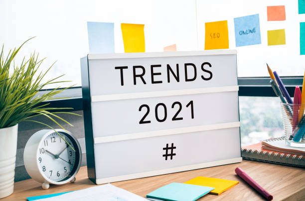 istock Trends of 2021 concepts with text on lightbox.Business challenge 1270751858