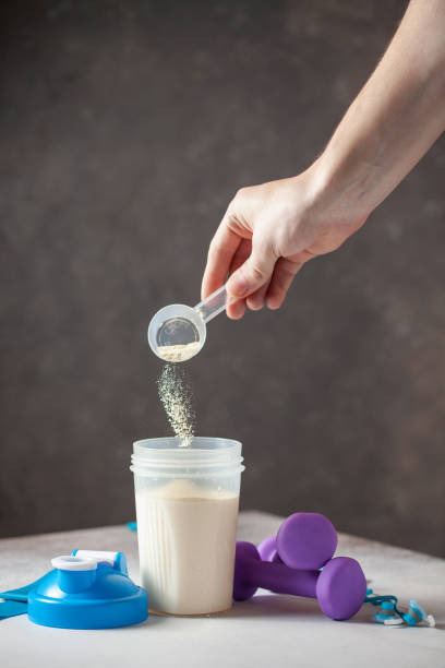 set of different sauces - body building milk shake protein drink drink imagens e fotografias de stock