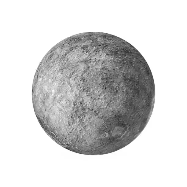 3d render of the moon isolated on white background, moon texture furnished from NASA at visibleearth.com