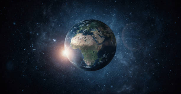 밤에 우주에서 행성 지구 - satellite view earth globe sunrise 뉴스 사진 이미지