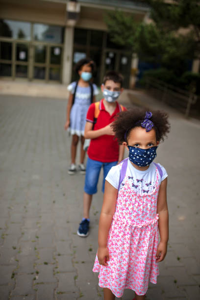 istock Young Students on School Campus Wearing Medical Face Masks 1270757519