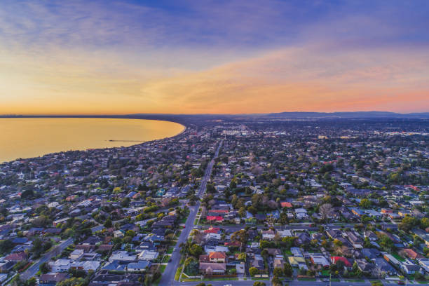 Frankston suburb at sunset - aerial landscape