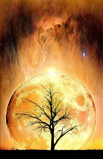 istock Fantasy book cover template - Lonely bare tree silhouette with huge planet rising behind it and galaxy in the sky - digital illustration. Elements of this image are furnished by NASA 1270758705