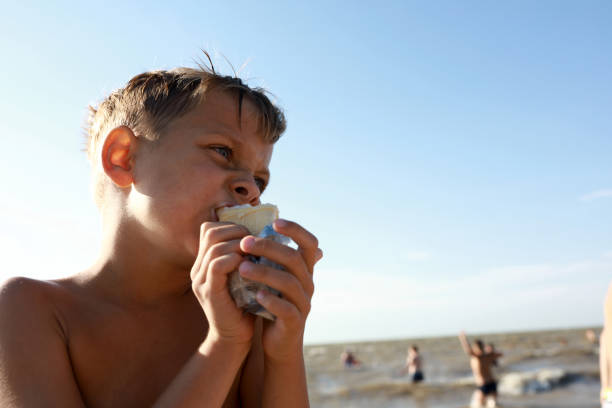 istock Boy eating ice cream on beach 1270759576