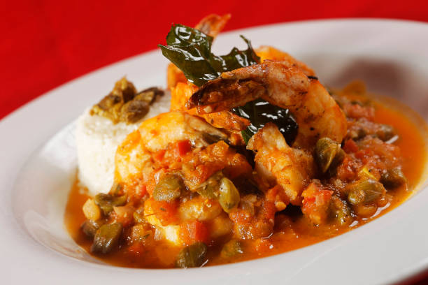 istock Shrimp with caper, chaya leaf and steamed rice. 1270764653