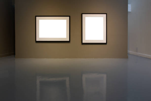 istock Blank photo frame on golden wall in art gallery. 1270765297